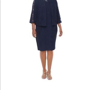 Maya Brooke Plus 3/4 Sleeve Lace Sequin Trim Jacket Dress size 16W